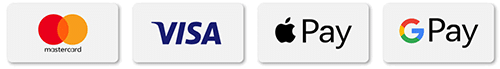 Mastercard, Visa, Apple Pay, and Google Pay supported
